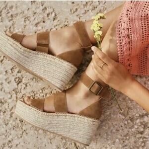 Soludos Palma Suede Platform Espadrille Tan Sandals Sz 7 Boho Summer Vacation